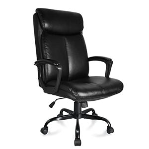 executive office chair, ergonomic leather padded computer desk chair with strong metal base, comfy cushion seat for work, study, black