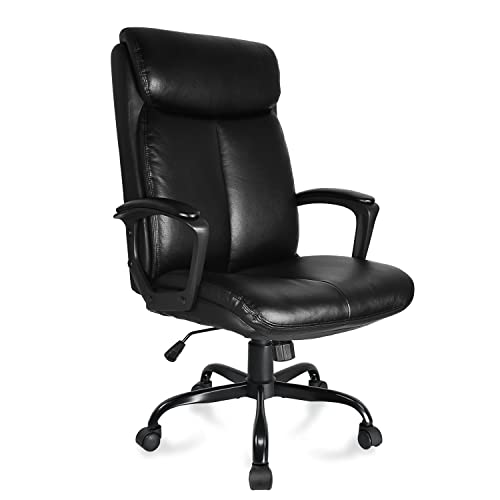 Executive Office Chair, Ergonomic Leather Padded Computer Desk Chair with Strong Metal Base, Comfy Cushion Seat for Work, Study, Black