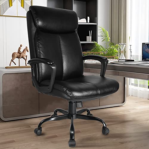 Executive Office Chair, Ergonomic Leather Padded Computer Desk Chair with Strong Metal Base, Comfy Cushion Seat for Work, Study, Black