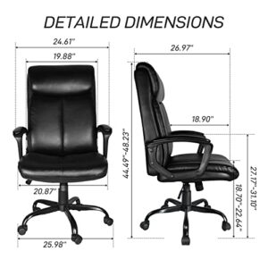 Executive Office Chair, Ergonomic Leather Padded Computer Desk Chair with Strong Metal Base, Comfy Cushion Seat for Work, Study, Black