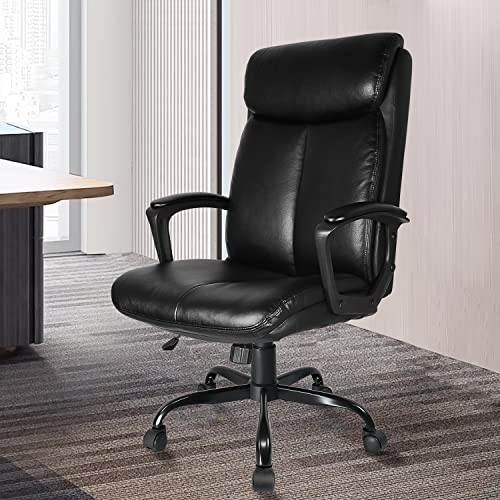 Executive Office Chair, Ergonomic Leather Padded Computer Desk Chair with Strong Metal Base, Comfy Cushion Seat for Work, Study, Black