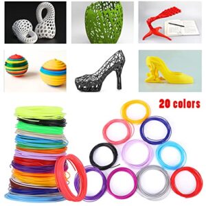 20 Pcs 3D Printer Filaments, 20 Colors 1.75mm PCL Pen Filament Refills for Printer Printing Pen Low Temperature