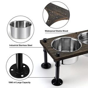 Elevated Dog Bowls Raised Dog Bowl Stand for Large Dogs Farmhouse Dog Food and Water Stand Feeder with 2 Stainless Steel Bowls Waterproof Wood Board Rustic Brown