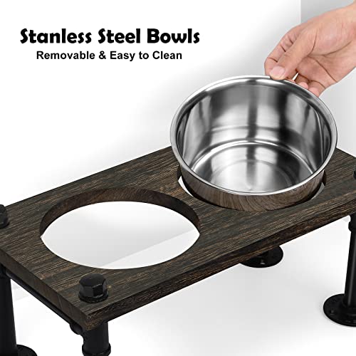 Elevated Dog Bowls Raised Dog Bowl Stand for Large Dogs Farmhouse Dog Food and Water Stand Feeder with 2 Stainless Steel Bowls Waterproof Wood Board Rustic Brown