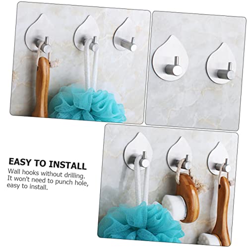 PLAFOPE Towel Robe 3pcs Heavy Adhesive Hook Steel Mount Hooks Sticky Towel for Bathroom Teardrop Wall Key Seamless Rack Hardware Stainless Kitchen on Coat Single Hanger Hanging Utility Metal Hangers