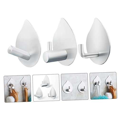 PLAFOPE Towel Robe 3pcs Heavy Adhesive Hook Steel Mount Hooks Sticky Towel for Bathroom Teardrop Wall Key Seamless Rack Hardware Stainless Kitchen on Coat Single Hanger Hanging Utility Metal Hangers