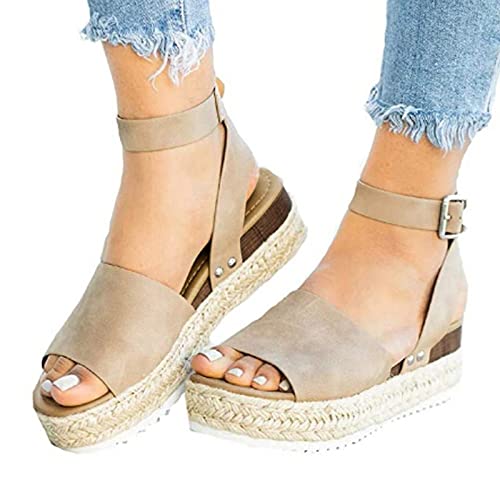 JMMSlmax Comfortable Sandals for Women for Walking Espadrille Heel Platform Wedge Sandals Wedge Ankle Strap Open Toe Sandals
