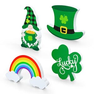whaline 4pcs st. patrick's day wooden sign shamrock hat gnome rainbow table ornament lucky clover shape table centerpieces irish holiday classic table centerpiece for home fireplace tiered tray decor