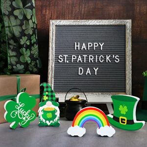 Whaline 4Pcs St. Patrick's Day Wooden Sign Shamrock Hat Gnome Rainbow Table Ornament Lucky Clover Shape Table Centerpieces Irish Holiday Classic Table Centerpiece for Home Fireplace Tiered Tray Decor