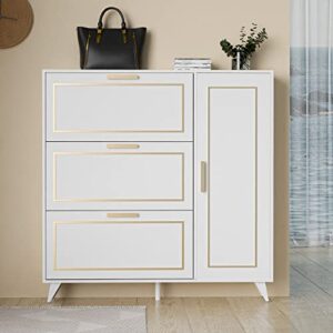 cozy castle freestanding shoe storage cabinet for entryway with 3 flip drawers, narrow shoe rack cabinet, white (42.51" w x 10.04" d x 42.51" h)