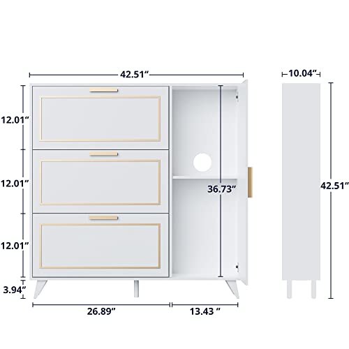 Cozy Castle Freestanding Shoe Storage Cabinet for Entryway with 3 Flip Drawers, Narrow Shoe Rack Cabinet, White (42.51" W x 10.04" D x 42.51" H)