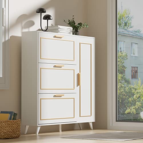 Cozy Castle Freestanding Shoe Storage Cabinet for Entryway with 3 Flip Drawers, Narrow Shoe Rack Cabinet, White (42.51" W x 10.04" D x 42.51" H)