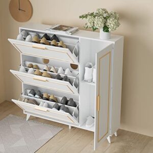 Cozy Castle Freestanding Shoe Storage Cabinet for Entryway with 3 Flip Drawers, Narrow Shoe Rack Cabinet, White (42.51" W x 10.04" D x 42.51" H)