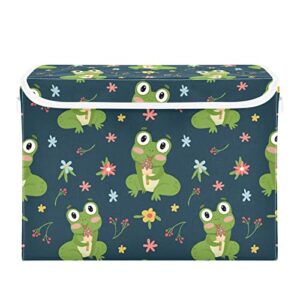 kigai cute frogs storage basket with lid collapsible storage bin fabric box closet organizer for home bedroom office 1 pack