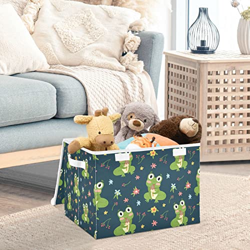 Kigai Cute Frogs Storage Basket with Lid Collapsible Storage Bin Fabric Box Closet Organizer for Home Bedroom Office 1 Pack