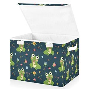 Kigai Cute Frogs Storage Basket with Lid Collapsible Storage Bin Fabric Box Closet Organizer for Home Bedroom Office 1 Pack