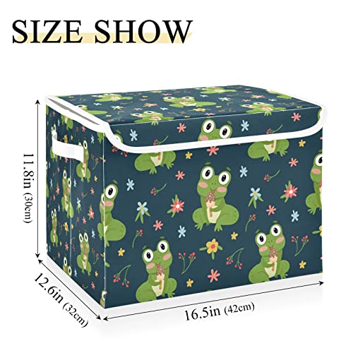 Kigai Cute Frogs Storage Basket with Lid Collapsible Storage Bin Fabric Box Closet Organizer for Home Bedroom Office 1 Pack