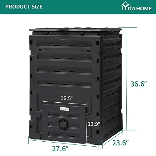 YITAHOME 120 Gallon (450L) Large Outdoor Compost Bin, Composter Box with Snap-on Top Lid and Aeration System, Lightweight Garden Compost Barrel Tumbler, Easy Assembly, BPA Free