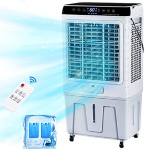uthfy evaporative air cooler, swamp cooler with remote control, 15.8 gallons water tank, 90° oscillation cooling fan with 3 speeds, 12h timer, 43" tower fan thats blow cold air for home, office