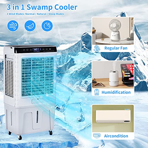 Uthfy Evaporative Air Cooler, Swamp Cooler with Remote Control, 15.8 Gallons Water Tank, 90° Oscillation Cooling Fan with 3 Speeds, 12H Timer, 43" Tower Fan thats Blow Cold Air for Home, Office