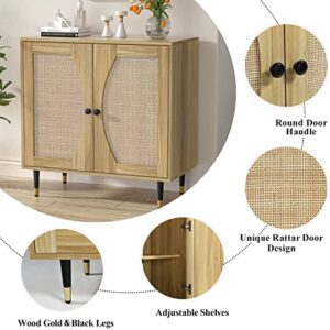 4ever2buy Rattan Buffet Cabinet Sideboard with Storage, Kitchen Accent Cabinet with Woven Natural Rattan Doors, Entryway Cabinet with Adjustable Shelves，Console Tables for Living Bedroom Dining Room