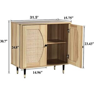 4ever2buy Rattan Buffet Cabinet Sideboard with Storage, Kitchen Accent Cabinet with Woven Natural Rattan Doors, Entryway Cabinet with Adjustable Shelves，Console Tables for Living Bedroom Dining Room