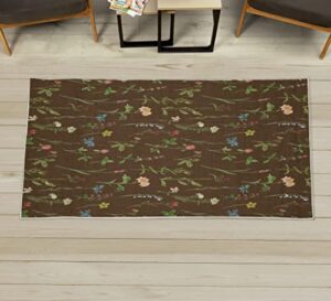 ambesonne floral decorative rug, spring season themed watercolors painting of herbs flowers botany garden art, quality carpet for bedroom dorm and living room, 2' 3" x 3' 9", lime green
