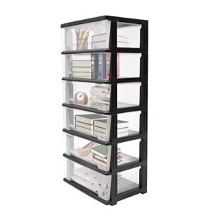 gdrasuya10 plastic drawers dresser with 6 drawers, 19.7 x 13 x 43inches plastic tower closet organizer with wheels suitable for apartments condos and dorm room, (black)