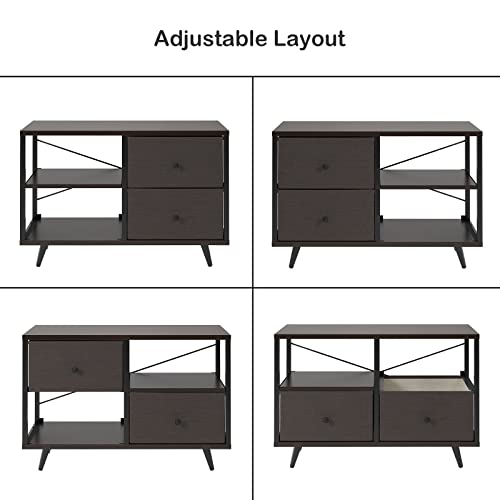 SDHYL Fabric Dresser with 2 Drawers and 2-Tier Storage Shelf, Wide Chest of Drawers Storage Cabinet, Closet Storage Organizer Unit with Steel Frame, Fabric Storage Dresser for Bedroom and Living Room
