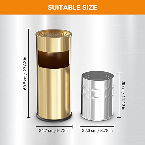 BEAMNOVA Bundle Metallic 15 x 31.5 in + Gold 9.8 * 24 in Trash Can Outdoor Indoor Garbage Enclosure with Lid Inside Barrel Stainless Steel Industrial Waste Container