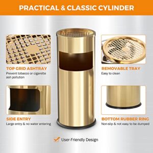 BEAMNOVA Bundle Metallic 15 x 31.5 in + Gold 9.8 * 24 in Trash Can Outdoor Indoor Garbage Enclosure with Lid Inside Barrel Stainless Steel Industrial Waste Container