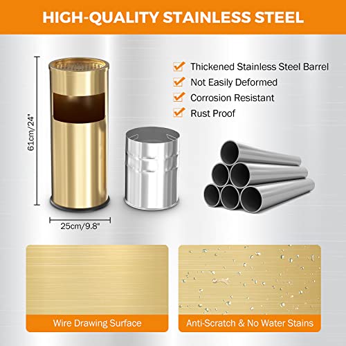 BEAMNOVA Bundle Metallic 15 x 31.5 in + Gold 9.8 * 24 in Trash Can Outdoor Indoor Garbage Enclosure with Lid Inside Barrel Stainless Steel Industrial Waste Container