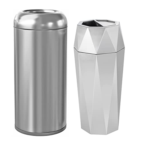 BEAMNOVA Bundle Metallic 15 x 31.5 in + Metallic Diamond-Shape 12 * 28 in Commercial Stainless Steel Trash Can Outdoor Indoor Garbage Enclosure with Lid Inside Barrel Heavy Duty Waste Container