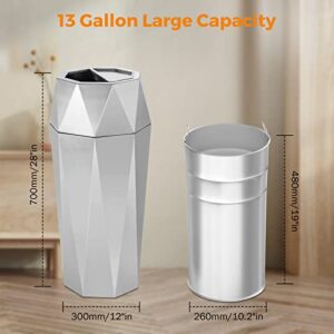 BEAMNOVA Bundle Metallic 15 x 31.5 in + Metallic Diamond-Shape 12 * 28 in Commercial Stainless Steel Trash Can Outdoor Indoor Garbage Enclosure with Lid Inside Barrel Heavy Duty Waste Container