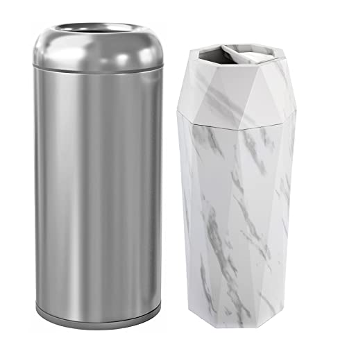 BEAMNOVA Bundle Metallic 15 x 31.5 in + White Marbling Diamond-Shape 12 * 28 in Commercial Stainless Steel Trash Can Outdoor Indoor Garbage Enclosure with Lid Inside Barrel Heavy Duty Waste Container