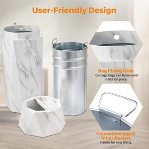 BEAMNOVA Bundle Metallic 15 x 31.5 in + White Marbling Diamond-Shape 12 * 28 in Commercial Stainless Steel Trash Can Outdoor Indoor Garbage Enclosure with Lid Inside Barrel Heavy Duty Waste Container