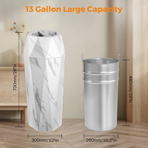 BEAMNOVA Bundle Metallic 15 x 31.5 in + White Marbling Diamond-Shape 12 * 28 in Commercial Stainless Steel Trash Can Outdoor Indoor Garbage Enclosure with Lid Inside Barrel Heavy Duty Waste Container