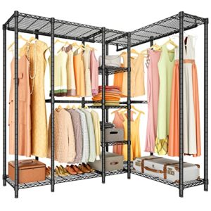 vipek l50 protable closet rack large corner freestanding wardrobe closet, multi-functional l shaped clothes rack heavy duty metal clothing rack for hanging clothes, max load 1150lbs, black
