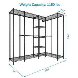 VIPEK L50 Protable Closet Rack Large Corner Freestanding Wardrobe Closet, Multi-Functional L Shaped Clothes Rack Heavy Duty Metal Clothing Rack for Hanging Clothes, Max Load 1150LBS, Black