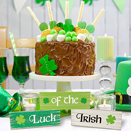 Whaline St. Patrick's Day Decor 3-layered Green Shamrock Wood Block St. Patricks Decorations Luck of the Irish Prints Wood Sign Tiered Tray Table Decorations for Home Living Room Mantle Dining Table, 3Pcs