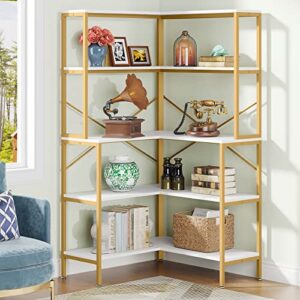 tribesigns l shaped bookshel, 5 tiers corner bookcase, 67" tall open wood storage shelves bookcase, diplay shelves, deorative shelf for living room, kitchen