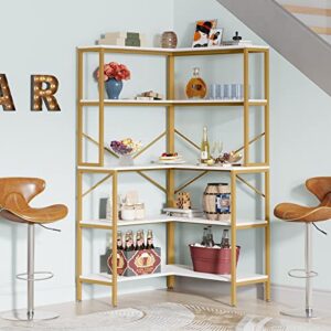 Tribesigns L Shaped Bookshel, 5 Tiers Corner Bookcase, 67" Tall Open Wood Storage Shelves Bookcase, Diplay Shelves, Deorative Shelf for Living Room, Kitchen