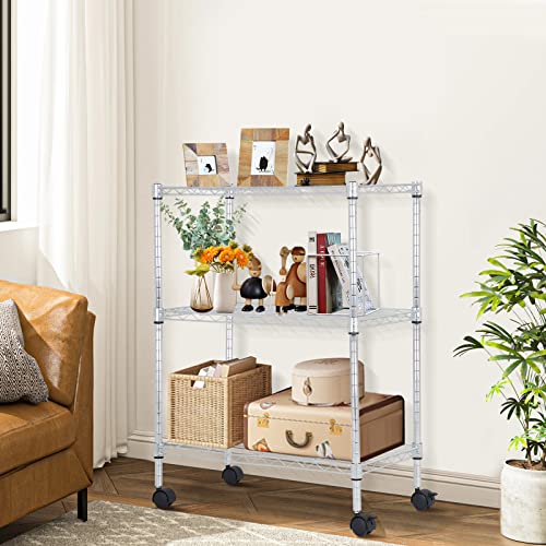 Dkelincs Wire Shelving Unit 23''L×13''W×31''H NSF Metal Storage Shelves 3 Tier Height Adjustable Wire Shelf with 4 Wheels for Kitchen Office Pantry Bathroom Garage, Chrome