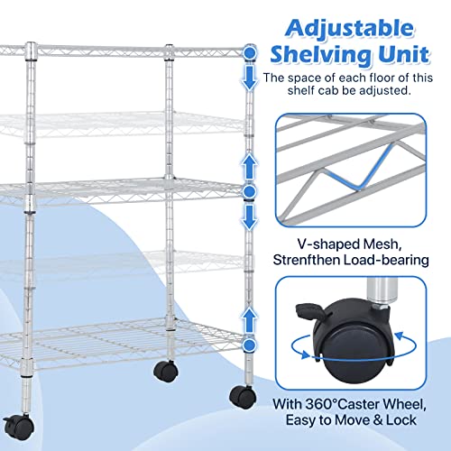 Dkelincs Wire Shelving Unit 23''L×13''W×31''H NSF Metal Storage Shelves 3 Tier Height Adjustable Wire Shelf with 4 Wheels for Kitchen Office Pantry Bathroom Garage, Chrome