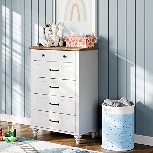 WAMPAT White 5 Drawer Dresser Chests for Bedroom, Mid Century Modern Dresser Storage Organizer with Metal Handles & Solid Wood Legs, Small Wood Dresser for Kid Room, Living Room