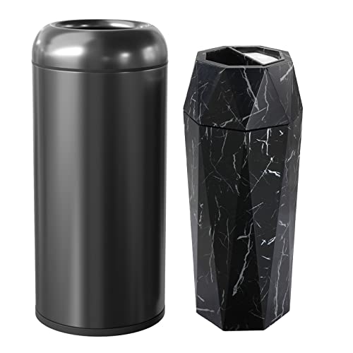 BEAMNOVA Bundle Black 15 x 31.5 in + Black Marbling 12 * 28 in Diamond-Shape Commercial Stainless Steel Trash Can with Lid Garbage Enclosure Inside Barrel Heavy Duty Waste Container