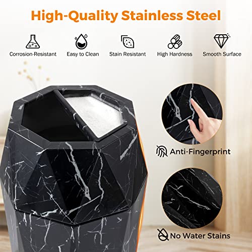 BEAMNOVA Bundle Black 15 x 31.5 in + Black Marbling 12 * 28 in Diamond-Shape Commercial Stainless Steel Trash Can with Lid Garbage Enclosure Inside Barrel Heavy Duty Waste Container