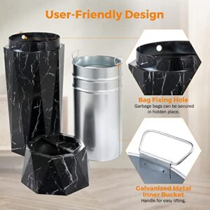 BEAMNOVA Bundle Black 15 x 31.5 in + Black Marbling 12 * 28 in Diamond-Shape Commercial Stainless Steel Trash Can with Lid Garbage Enclosure Inside Barrel Heavy Duty Waste Container