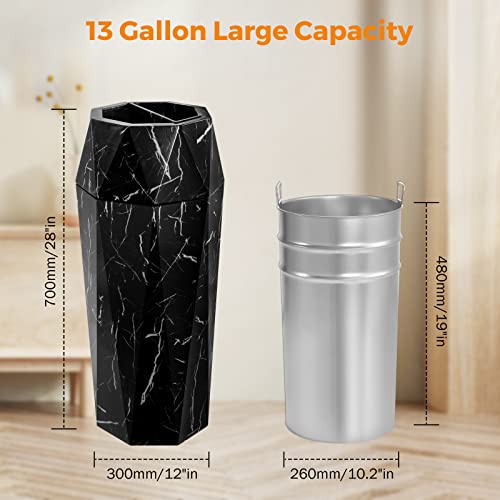 BEAMNOVA Bundle Black 15 x 31.5 in + Black Marbling 12 * 28 in Diamond-Shape Commercial Stainless Steel Trash Can with Lid Garbage Enclosure Inside Barrel Heavy Duty Waste Container