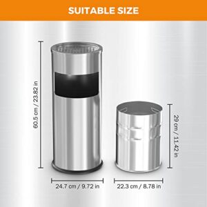 BEAMNOVA Bundle Black 15 x 31.5 in + Metallic 9.8 * 24 in Commercial Stainless Steel Trash Can with Lid Garbage Enclosure Inside Barrel Heavy Duty Waste Container